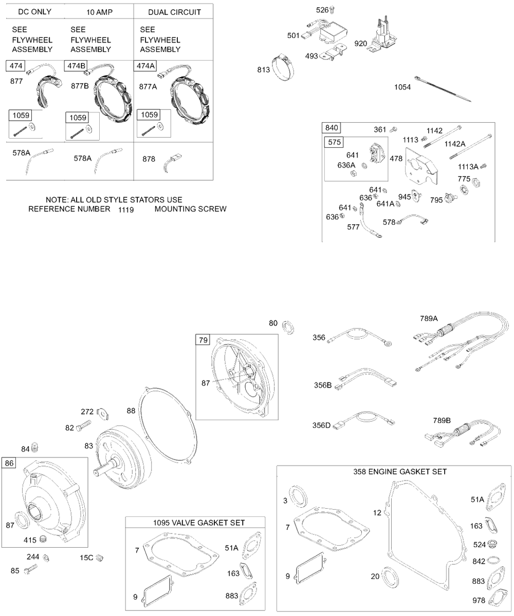 Alternators, Panel Kit, Gear Reduction, Wires, Gaskets Diagram and Parts List for 196422-0022-XX  Briggs and Stratton Engine